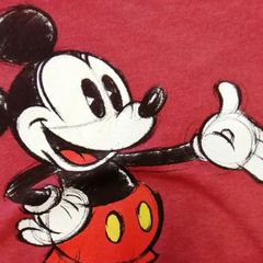 ディズニー　ミッキーマウス　スケッチ風　キッズXL（レディースS)　Tシャツ　メランジ（赤・灰色）