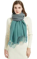 グリーン [DRIONO] マフラー 両面タイプ 大判 レディース ストール シンプル コンパクト 襟巻き 簡単 秋冬 カジュアル リバーシブル 暖かい 防寒対策 クリスマス