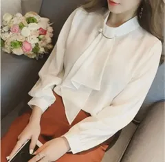 ボウタイ ブラウス 白 シャツ ボウタイ 襟付き オフィスカジュアル