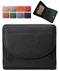 [グリーンパキラ] 財布 レディース 二つ折り ミニ財布 本革 コンパクト ボックス型 小銭入れ 小さい財布 ミニウォレット ミニマリスト (ブラック) [ブラック]