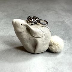 LOEWE ロエベ / バニーコインケース 小銭入れ 小物入れ チャーム グレインレザー ポンポン カラビナ ホワイト シルバー アニマル うさぎ