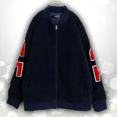 【即決ご希望額はコメントへ】  良品　BENO　ビーノ　ボア ジャケット　黒　紺　Ｍ　カジュアル　モコモコ　厚手　ブルゾン　ジャンパー　リブ　ワッペン　アップリケ　切り替え　スタジャン　フルジップ　ユニセックス　ビッグシルエット　防寒　暖かい　秋冬　ストリート