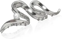 Suime パール バンスクリップ ヘアクリップ 大粒パール バレッタ まとめ髪 髪飾り ヘアアクセサリー ヘアピン 髪留め ヘアアレンジ アクセント レディース 大人かわいい 韓国 オルチャン( 銀,  12.5cmx4.5cmx3cm)