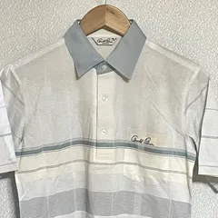 (^w^)b Arnold Palmer アーノルドパーマー ポロシャツ 80s90s ヴィンテージ 半袖 ロゴ プリント ゴルフウェア  ボーダー柄 ホワイト系 ライトグレー系 イエロー系 カジュアル 普段 エレガント メンズ サイズM