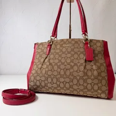 ✨Bランク　  COACH　２way　ショルダーバッグ　ハンドバッグ　bag　シグネチャー　レザー　レッド　F36720 　「84EL」