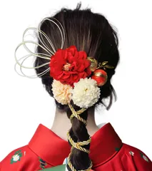 【在庫処分】ダリア 赤 大輪 卒業式 成人式 結婚式 和装 袴 着物 浴衣に ブライダル 花嫁 水引 髪飾り 金箔 組紐 人気 ロープ ゴールド シルバー ヘアアクセサリー [T.P FairyTale]