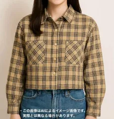 チェック柄クロップドシャツ ベージュ 長袖 ゆったりカジュアル