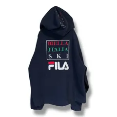 FILA フィラ イタリア製 ヴィンテージ ジップアップ フリース フーディー パーカー 刺繍ロゴ 長袖 上着 羽織り スポーツ アウトドア 防寒 メンズ サイズL ネイビー 秋 久喜倉庫店 K670Y