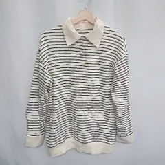 ◇ MAJESTIC LEGON ボーダー柄 襟付き カジュアル 長袖 カットソー サイズ表記なし アイボリー ブラック レディース E  【1407020040556】