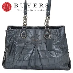 【中古】 コーチ トートバッグ F17661 レザー ネイビーグレー系 メタリック シルバー金具 クロコ型押し 肩掛け レディース 女性 COACH