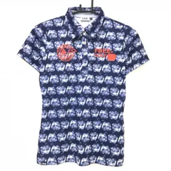 【美品】フィラゴルフ 半袖ポロシャツ ネイビー×白 アップル柄 レディース M ゴルフウェア FILA GOLF