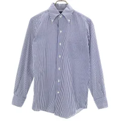 SHIPS シップス 日本製 ストライプ柄 長袖 ボタンダウンシャツ 37 ネイビー メンズ 古着