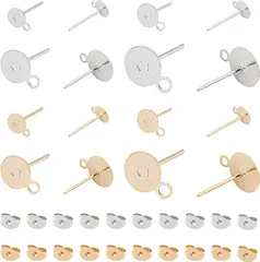 UNICRAFTALE 約80個 4種サイズ 2色 スタッド ピアスパーツ プレート 丸皿ピアス ピアスキャッチ付き( 2色-80セット)