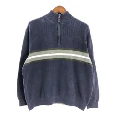 Eddie Bauer エディーバウアー ハーフジップ コットン ニット セーター アウトドア ネイビー (メンズ M) 中古 古着 S6193
