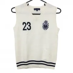 【超美品】23区ゴルフ ニットベスト 白×ネイビー ワッペン ウール混 Vネック レディース l(Ｍ) ゴルフウェア 23区