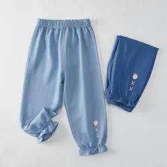 サルエルパンツ デニムパンツ 女の子 子供服 ジーンズ ズボン いちご 刺繍入り キッズ パンツ 春 夏 虫対策 薄手 子供 ロングパンツbbwq04