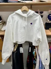90 95 Champion(チャンピオン) リバースウィーブ クロップド フード付きTシャツ 白
