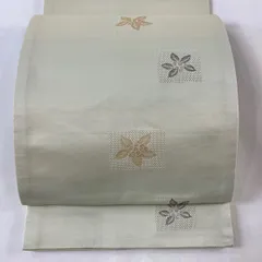 袋名古屋帯 優品 花 段縞 薄黄 化繊 【中古】