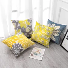 OTOSTAR クッションカバー 北欧 4枚セット 45×45cm ベルベット 可愛い おしゃれ 柄 チャック モダン 家庭装飾 飾り インテリア ソファー用クッションカバー ソファ背当て くっしょんかばー 装飾枕カバー 座布団かばー 枕カバー (黄色と灰色の