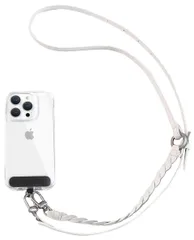 WIZU スマホショルダー ハンドストラップ 2Way スマホストラップ レザー 編み込み ショルダーストラップ 首掛けストラップ 長さ調整可能 ネックストラップ 肩掛け 斜め掛け ストラップ ストラップホルダー 落下防止 アイボリー [アイボリー]