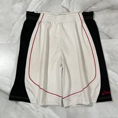 AEZ11033 asics アシックス ジャージショーツ　ホワイト×ブラック×レッド　メッシュ素材