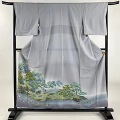 色留袖 身丈158cm 裄丈66.5cm M 袷 落款 風景 樹木 ぼかし 薄紫 正絹 秀品 一つ紋 【中古】