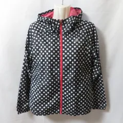 古着 レディースM adidas/アディダス 裏メッシュ ウインドブレーカージャケット フード ブラック/ホワイト/ドット柄/シルバー F94012 fg4605