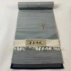 反物 秀品 紬 幾何学 青灰色 正絹 【中古】