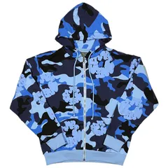 デニムティアーズ  フラワープリント カモデザイン ジップアップパーカー ブルー