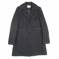 美品 カルヴェン CARVEN メルトン チェスターコート バージンウール使用 ステッチトリム ロング ジャケット ブルゾン アウター 38 黒 ブラック/▲X68/レディースのサムネイル