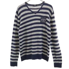 バーバリーブラックレーベル 三陽商会 ボーダー柄 長袖 ウールブレンド セーター 2 グレー／ネイビー BURBERRY BLACK LABEL ニット メンズ