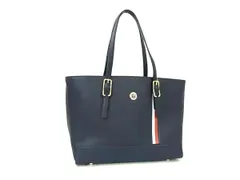 ■新品同様■ TOMMY HILFIGER トミーヒルフィガー レザー トートバッグ ショルダー 肩掛け レディース ネイビー系 FI9445