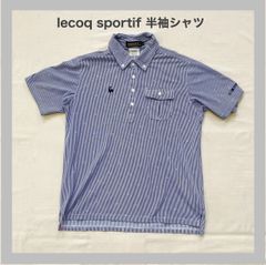 Iecoqsportif GOLF COLLECTION　ルコック スポルティフ　ルコック　ルコックゴルフ　半袖　ロゴ刺繡　春夏　夏物　スポーツ　ストライプ柄　デサント　ゴルフ　メンズ　L
