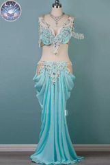 美品 ベリーダンス コスチューム オリエンタル 一点物 職人 ミント