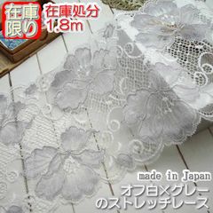 幅広17cm幅オフ白×シルバーグレーのラッセルストレッチレース(1.8ｍ)
