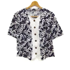 レリアン カーディガン 半袖 レイヤード 花柄 トップス レディース 9サイズ 白×紺系 Leilian 【中古】