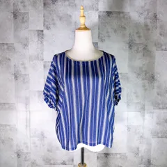 美品<!-利用不可文字-!> サマンサモスモスブルー Samansa Mos2 blue プルオーバー カットソー 【F】ブルー ストライプ 五分袖 5分袖 ドールマン