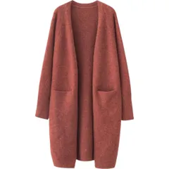 ☆ レッド ☆ ロングカーディガン 襟なし ロングカーディガン レディース 長袖 おしゃれ きれいめ シンプル カーデ ロングカーデ 冷房対策 春秋 ゆったり 羽織り 無地 ビジネス オフィス 襟なし オフィスカジュアル やわらかい カジュアル 防寒