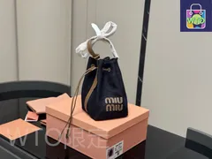 【今日特価】Miu Miu ミュウミュウ バケットバッグ キャンバス製・抽ひもデザイン、可愛らしい日常派スタイル