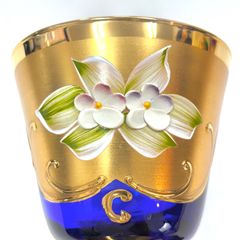 [Venetian Glass for Everyday Use - Blue ②] 'Wine Glass' Murano glass, Western antique, blue with gold decoration, enamel-painted flower petals, approximately 8cm in diameter x 10.5cm in height, one-owner used item, in good condition, 2412SNA