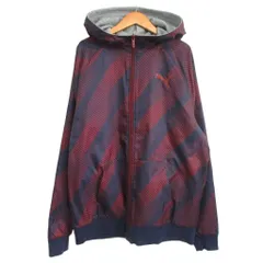 プーマ PUMA 美品 リバーシブル ジップパーカー スポーツウエア スウェット×シェル 赤 グレー 大きいサイズ XXL IBO78