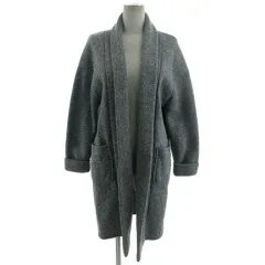 アズールバイマウジー AZUL by moussy コート ニット ショールカラー 羽織り 裏起毛 ミックス糸 グレー系 ブルーグレー ホワイト 白 S