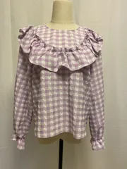 【新品•未使用•タグ付き】H&Mラベンダー ギンガムチェック フリルブラウス