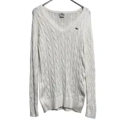 LACOSTE コットンニット セーター レディース L~ ホワイト ラコステ Vネック 古着卸 アメリカ仕入 a702-6727のサムネイル