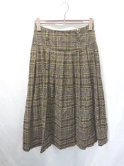 ◇ ⊆ YOLO ヨロ チェック柄 ロング丈 フレア スカート サイズ表記なし イエロー ダークグレー系 レディース E  【1410230008223】