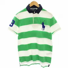 ポロ バイ ラルフローレン Polo by Ralph Lauren CUSTOM FIT ポロシャツ カットソー ビッグポニー 半袖 ボーダー M 白 ホワイト 黄緑 イエローグリーン 紺 ネイビー KKWS027399 /HN