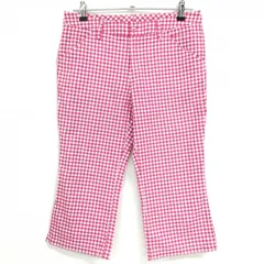 【美品】アディダス 半端丈パンツ ピンク×白 ギンガムチェック ロゴ刺しゅう レディース L ゴルフウェア adidas