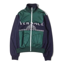 美品 VERSACE ヴェルサーチ ジャケット サイズ:S 近年モデル パネル 切替 メデューサ ロゴ ストレッチ トラック ジャケット panel logo track jacket A84842 A230656 ジャージ ネイビー グリーン イタリア製のサムネイル