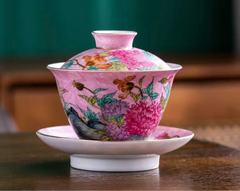 虞美人のピンク蓋碗☆茶器☆お湯のみ