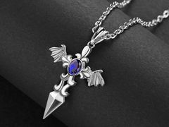 デビルウィングモチーフ シルバー×ブルー ネックレス 100 ホスト ヤクザ ヤンキー オラオラ系 派手 メンズ アクセサリー ファッション